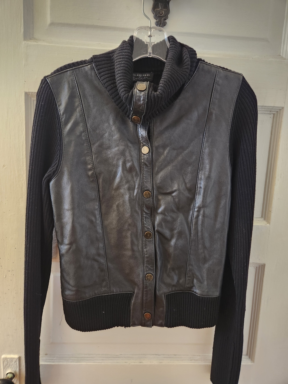 Classiques Entier Black Leather Front Rib-Sleeve Jacket